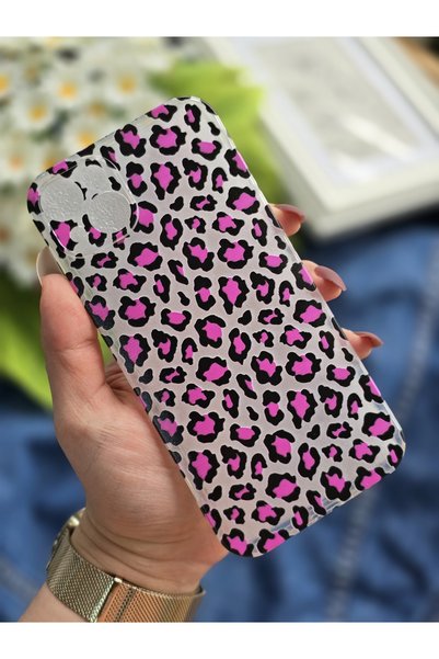 SUPER FRAME iPhone 15 Plus Compatible Pink Leopard Printed Transparent Phone ...