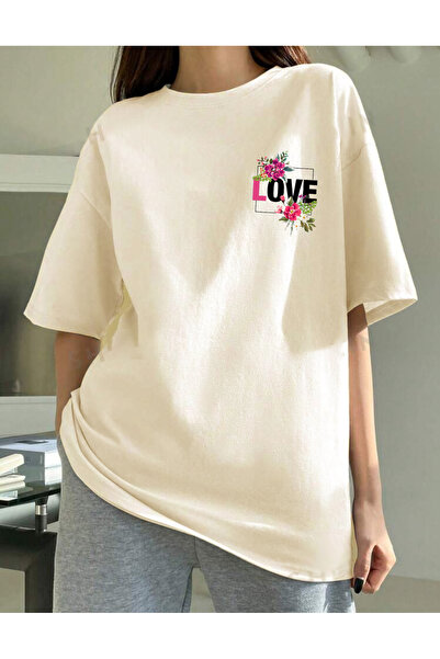 FAVORİST Μπλουζάκι LOVE Printed Cotton Crew Neck Oversize
