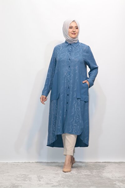 Zey&Ka Butik LARGE SIZE EMPIRATION POCKET PRINTED BUTTON STYLE CREP SHIRT CLO...