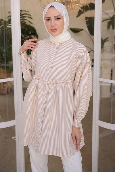 benguen 2029 Gestreiftes Hemd Beige