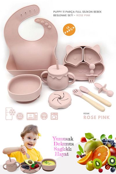 Kiwi Puppy 13 Piece Full Silicone Baby Feeding Set: Safe, Flexible, Bpa / PVC Free, 100% Natural