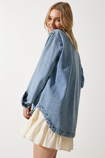 Happiness İstanbul Γυναικείο τζιν μπουφάν μεσαίου μπλε oversize RV00186