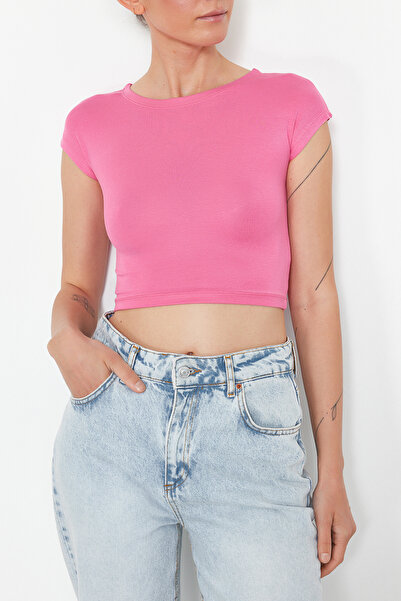 Trendyol Collection Ροζ πλεκτό μπλουζάκι TEDSS24TS00017