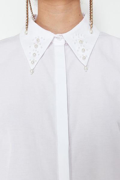 Trendyol Collection Poplin Woven Shirt White Pearl Detail - TPRSS24GO00010
