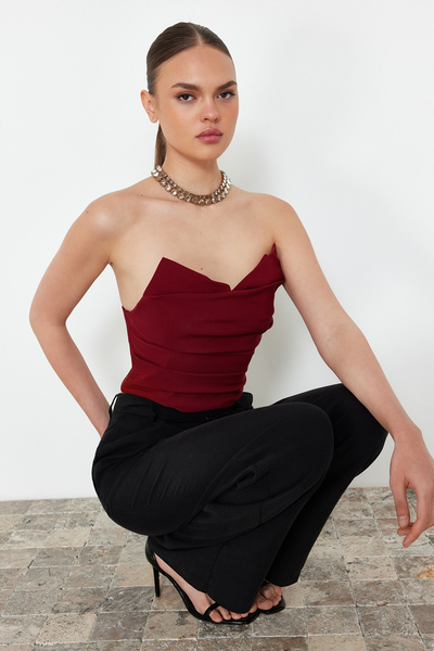 Trendyol Collection Burgundy Crop Woven Bustier TPRSS24BS00010