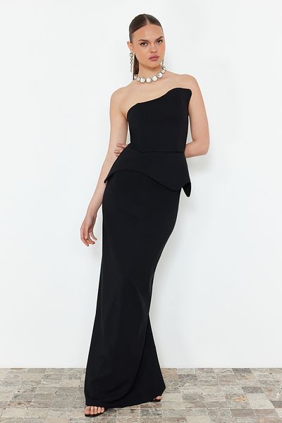 Trendyol Collection Rochie de seară lungă și elegantă, neagră, țesută, TPRSS24AE00171