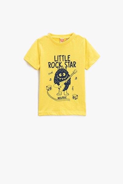 Koton تي شيرت بيبي بوي مطبوع عليه وحش بأكمام قصيرة ورقبة دائرية من القطن