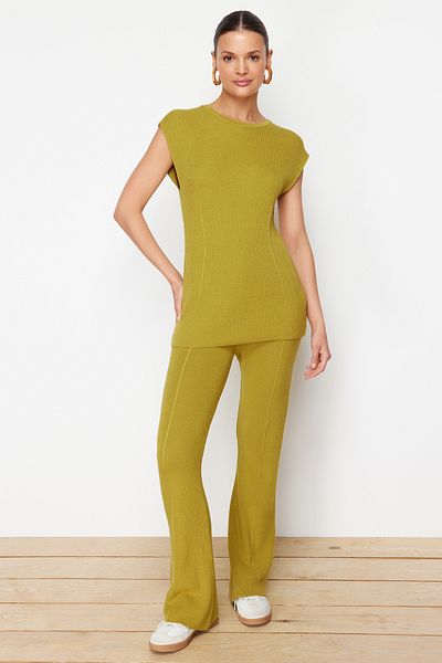 Trendyol Collection Green Cotton Thin Blouse Pantalon Knitwear Top and Bottom Set TWOSS24AU00115