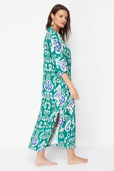 Trendyol Collection Ethnic Patterned Wide Fit Midi Woven Beach Dress TBESS24EL00145