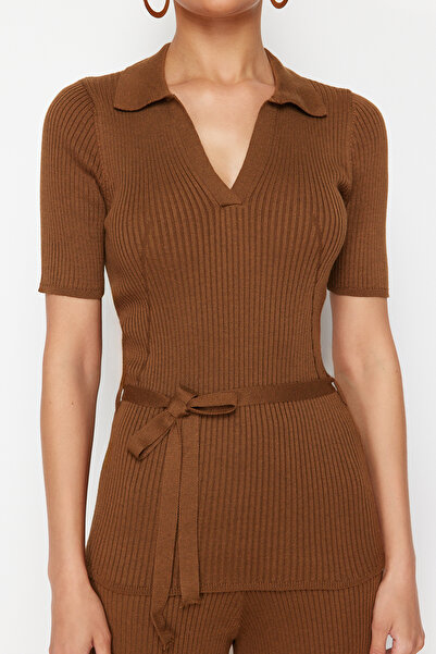 Trendyol Collection Brown Knitwear Bottom - Top Set Twoss24Au00117