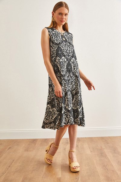 Olalook Kadın Şal Siyah Eteği Parçalı Örme Elbise ELB-19002105