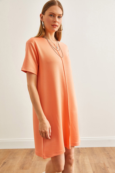 Olalook Lachsfarbenes Minikleid mit weicher Struktur und Nähten vorne für Damen ELB-19002087