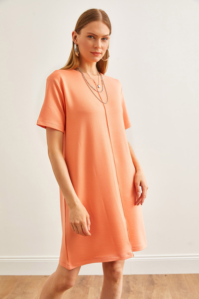 Olalook Lachsfarbenes Minikleid mit weicher Struktur und Nähten vorne für Damen ELB-19002087