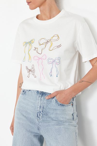 Edit by Trendyol Ecru Regular Knitted T-Shirt TEDSS24TS00040