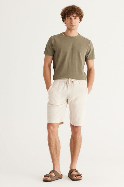 AC&Co / Altınyıldız Classics Ανδρικό σορτς σε μπεζ Slim Fit Slim Fit 100% βαμβακερό σορτς με σχέδια από μουσελίνα με πλαϊνές τσέπες