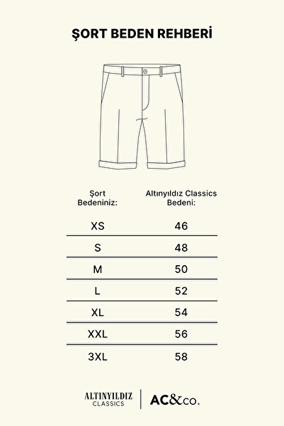 AC&Co / Altınyıldız Classics Erkek Bej Slim Fit Dar Kesim Yan Cepli %100 Pamuk Müslin Desenli Şort
