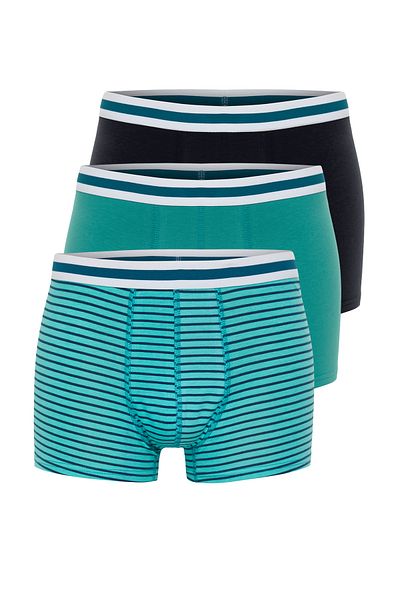 Trendyol Collection Green-Navy Blue Striped Cotton Boxer Set of 3 - TMNSS24BX00023