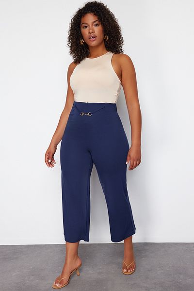 Trendyol Curve Indigo Aksesusar Detailní široký střih pletené kalhoty TBBSS24AR00008