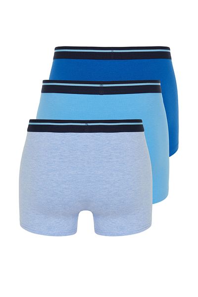 Trendyol Collection Μπόξερ από βαμβακερό μπλε απλό ριγέ με λεπτομέρεια από καουτσούκ, συσκευασία των 3 TMNSS24BX00012