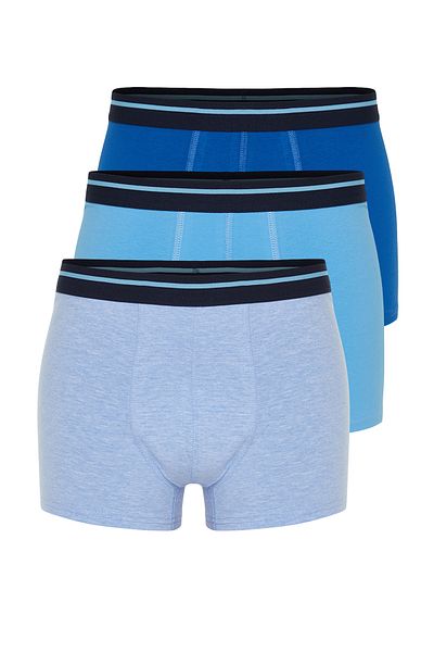 Trendyol Collection Μπόξερ από βαμβακερό μπλε απλό ριγέ με λεπτομέρεια από καουτσούκ, συσκευασία των 3 TMNSS24BX00012