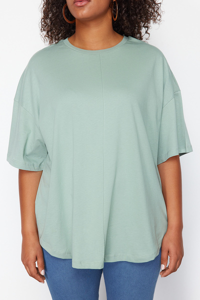 Trendyol Curve М'ята 100 бавовна Більш стійка футболка великого розміру TBBSS24BF00050