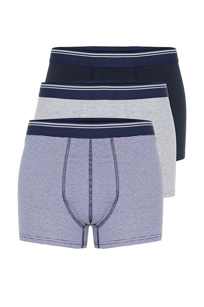 Trendyol Collection Σετ μπόξερ 3 τεμ. Navy ριγέ Mix Cotton - TMNSS24BX00022