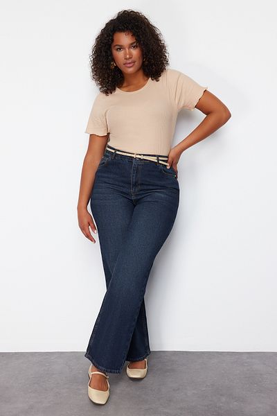 Trendyol Curve Marineblaue Straight Jeans mit hoher Taille - TBBSS24CJ00051