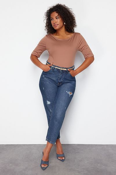 Trendyol Curve Mink More Sustainable - بلوزة محبوكة من القطن 100% TBBSS24AF00088