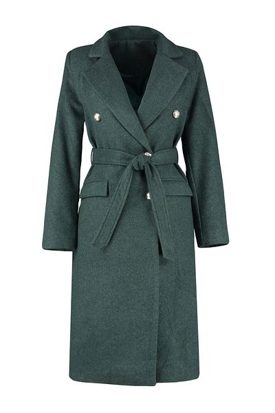 Trendyol Collection Khakifarbener, taillierter, goldfarbener, geknöpfter langer Woll-Kaschmirmantel mit Gürtel TWOAW23KB00018