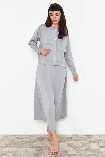 Trendyol Modest Pohodlný sukně šedý oblek Bomber Jacket - TCTSS24US00048