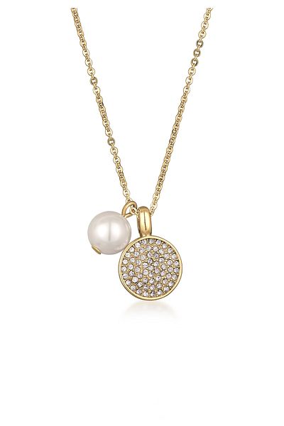 ELLI Halskette Damen Anhänger Plättchen silberfarben mit synthetischer Perle und Kristallen