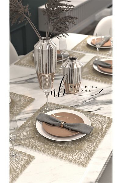 CAMİNHO DA LUA American Serving Square Plate and Runner Kitchen Set for 6 Persons Swirl Table Presentation Set Dowry Bowl
