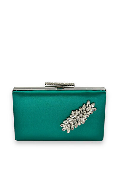 Generic Brand Green Satin Color - Crystal Jewelled Evening Dress Clutch Eveni...
