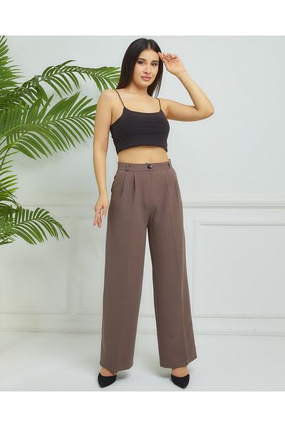 Wazze High Waist Double Fabric Palazzo Trousers
