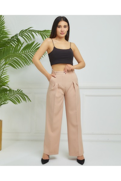 Wazze Double Kumaş Yüksek Bel Palazzo Pantolon