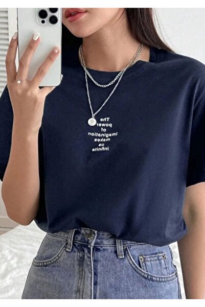 BETİLİNA Lacivert  THE POWER Geniş kalıp T-Shirt