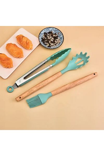 EveFix 12 Piece Bamboo Handle Silicone Ladle Spatula Practical Kitchen Set