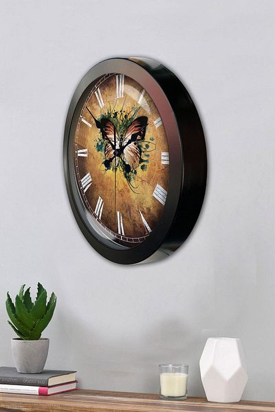 Kasva Concept Gift 36 cm Black Metal Butterfly Wall Clock