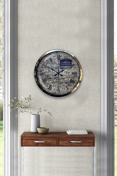Kasva Concept 40 Cm Chrome Metal Stone Structure Wall Clock