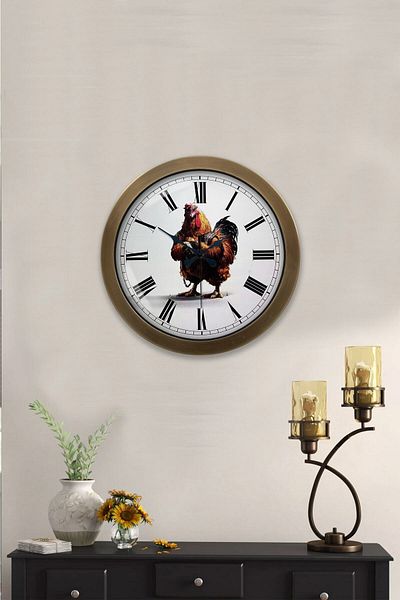 Kasva Concept 36 cm Antique Metal Rooster Roman Numeral Wall Clock
