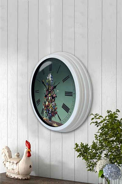Kasva Concept Gift 40 cm White Metal Vase Flower Wall Clock