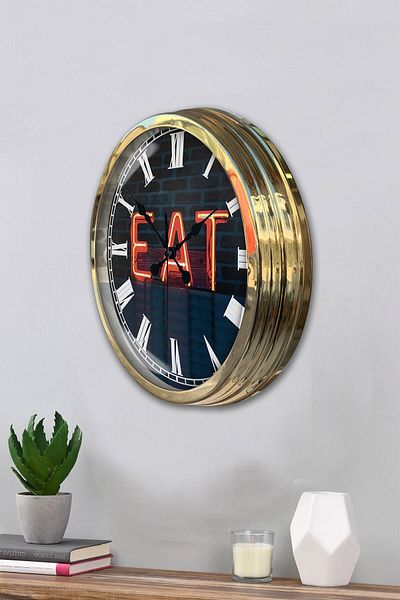 Kasva Concept Gift 40 cm Gold Metal Eat Wall Clock Clock
