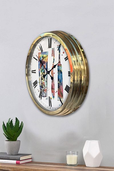 Kasva Concept 40 cm Gold Metal Toothbrush Wall Clock
