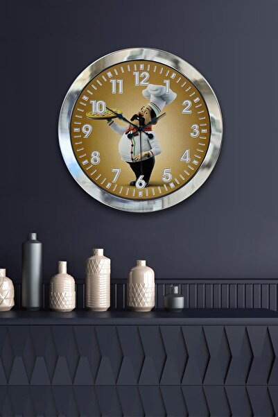 Genel Markalar Hediyelik 36 Cm Krom Metal Aşçı Mutfak Duvar Saati