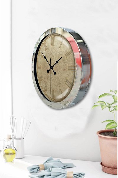Kasva Concept Gift 36 cm Chrome Metal Antique Wall Clock