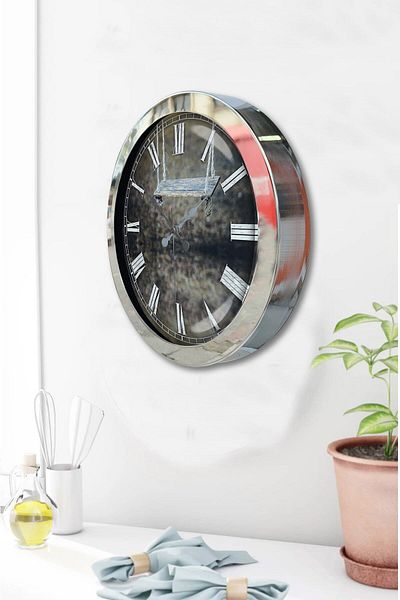 Kasva Concept Gift 36 cm Chrome Metal Vintage Wall Clock