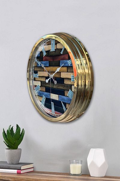 Kasva Concept Gift 40 cm Gold Metal Wood Wall Clock