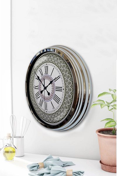 Kasva Concept 40 cm Chrome Metal Roman Numeral Wall Clock