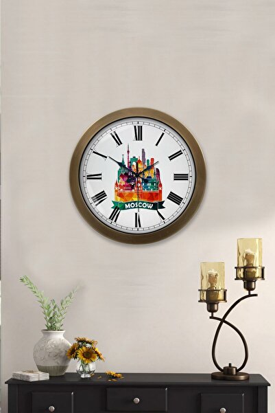 Kasva Concept هدية ساعة حائط معدنية عتيقة مقاس 36 سم بطابع موسكو