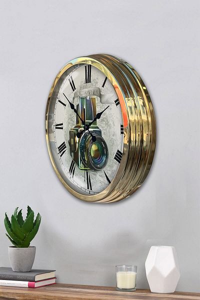 Kasva Concept Gift 40 cm Gold Metal Photo Wall Clock
